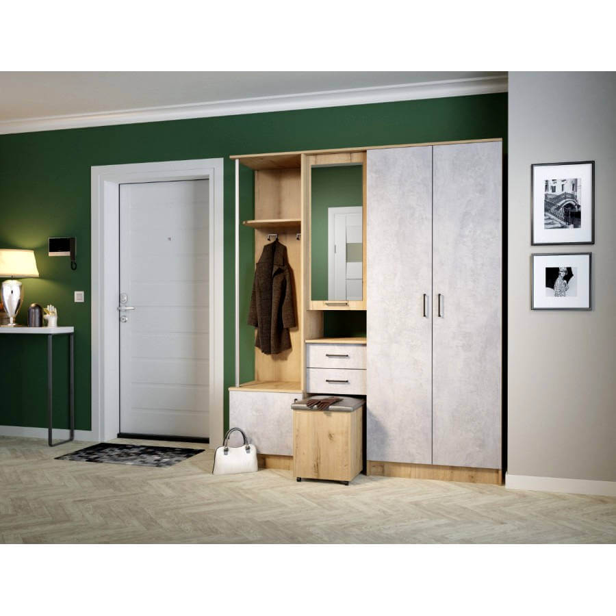 /Бежево-серый шкаф в прихожую №85 с зеркалом на заказ